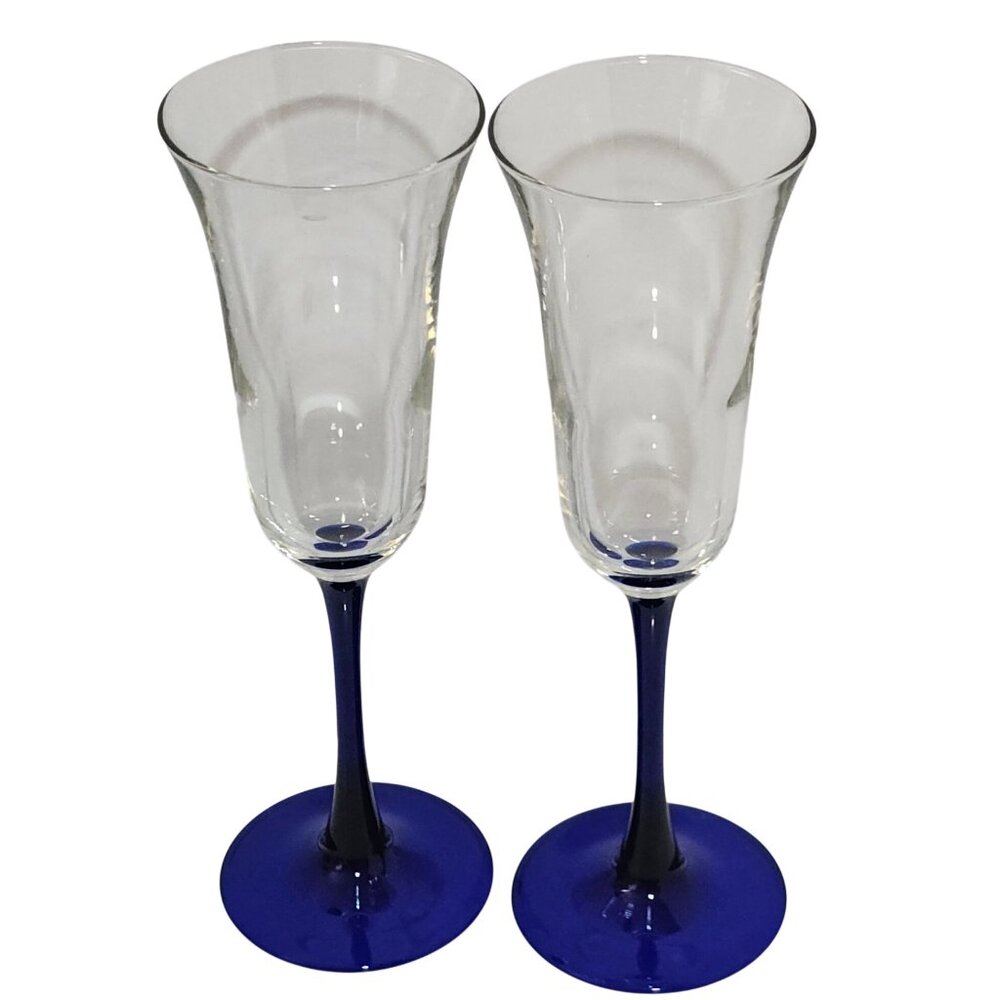 2 Cristal D'Arques Americana Blue Champagne Glasses 8.5" flared Luminarc - Picture 3 of 6